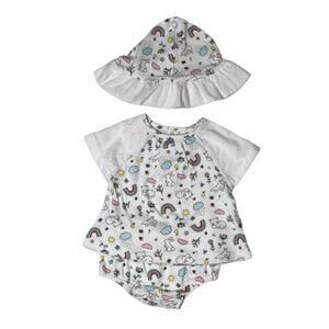 Starting Out 3PC Rainbow Doodle Set, Shirt, Bloomers, & Hat, Mesh Accents, NWT!